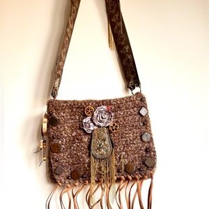 Crochet Crossbody Bag with Fringe Detailing